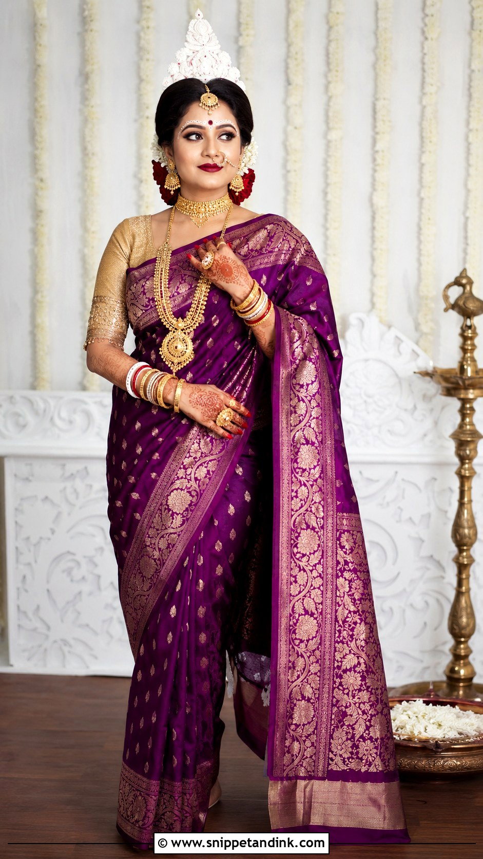 Bengali Bride Look With Purple Saree - Snippet and Ink - 30 Bengali Bride Traditional Look Ideas