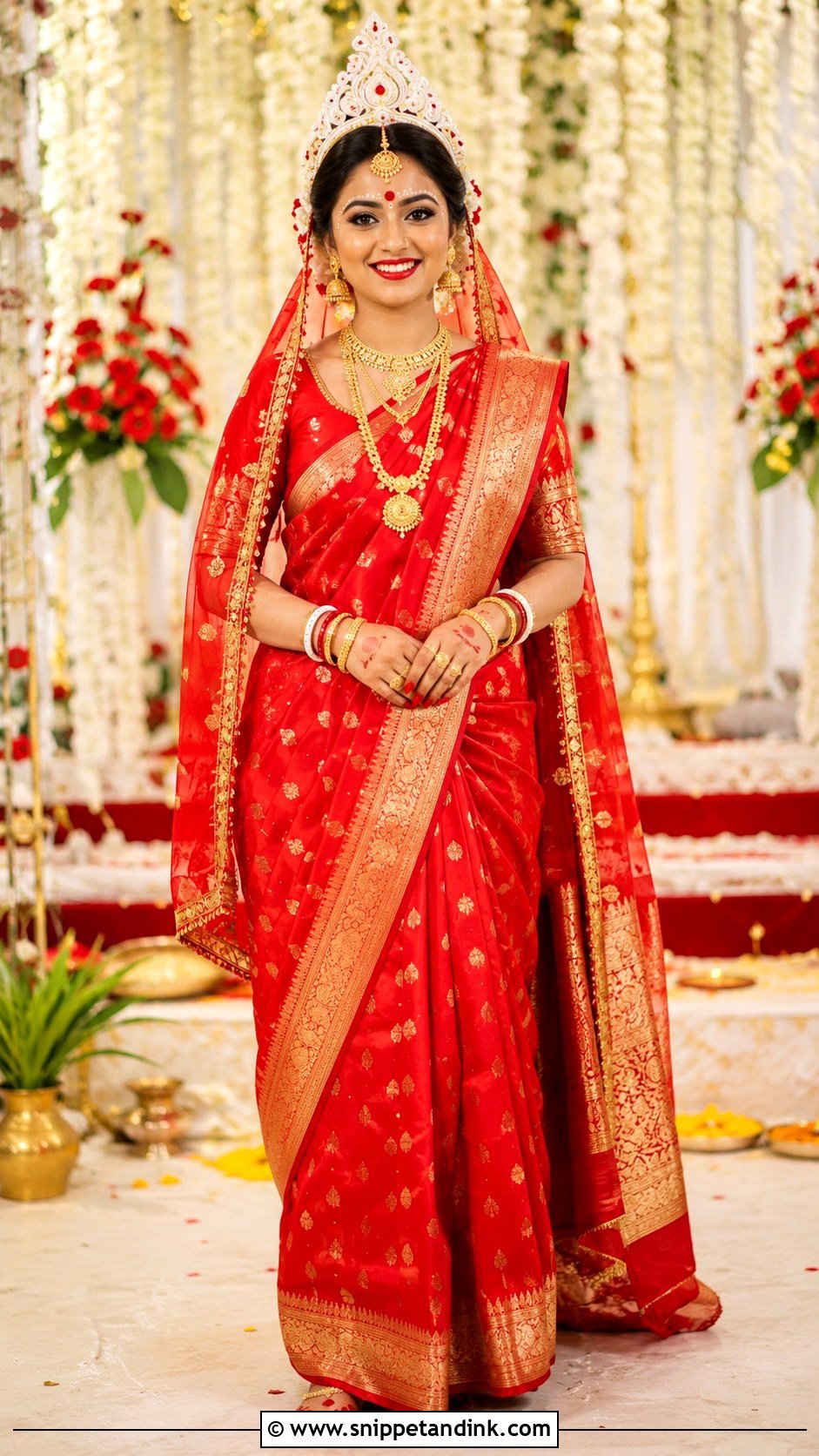 Bengali Bride Look With Red Bindi - Snippet and Ink - 30 Bengali Bride Traditional Look Ideas