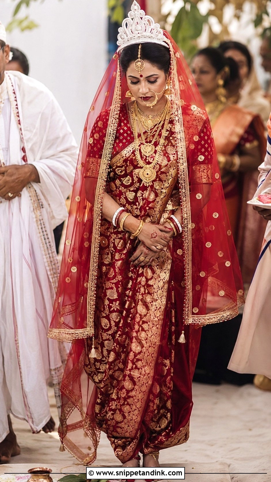 Bengali Bride Look With Red Veil - Snippet and Ink - 30 Bengali Bride Traditional Look Ideas