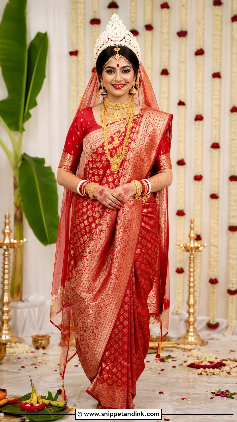 Bengali Bride Look With Shola Mukut - Snippet and Ink - 30 Bengali Bride Traditional Look Ideas