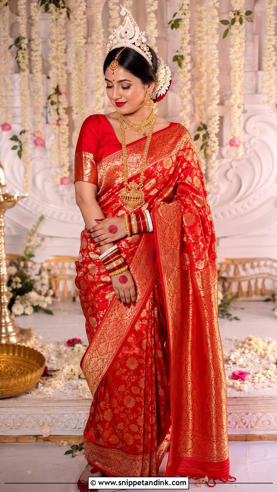 Bengali Bride Look With Temple Jewelry - Snippet and Ink - 30 Bengali Bride Traditional Look Ideas