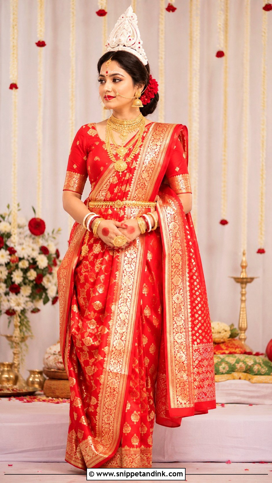 Bengali Bride Look With Traditional Saree Draping - Snippet and Ink - 30 Bengali Bride Traditional Look Ideas