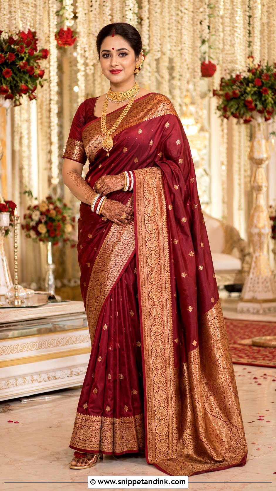 Bengali Bride Maroon Silk Saree - Snippet and Ink - 25 Bengali Wedding Dress Ideas