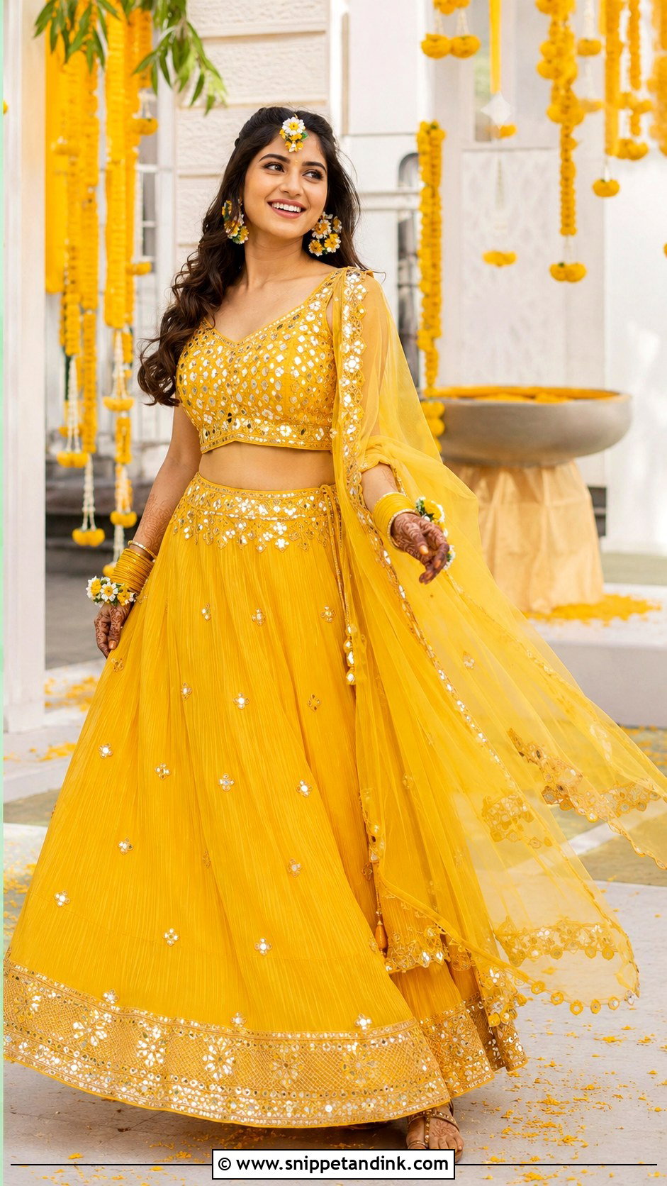 Bengali Gaye Holud Yellow Lehenga - Snippet and Ink - 25 Bengali Wedding Dress Ideas