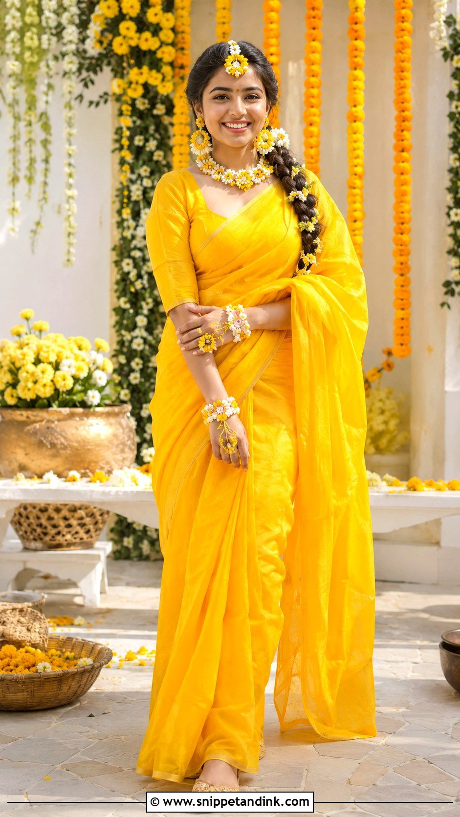 Bengali Gaye Holud Yellow Saree - Snippet and Ink - 25 Bengali Wedding Dress Ideas