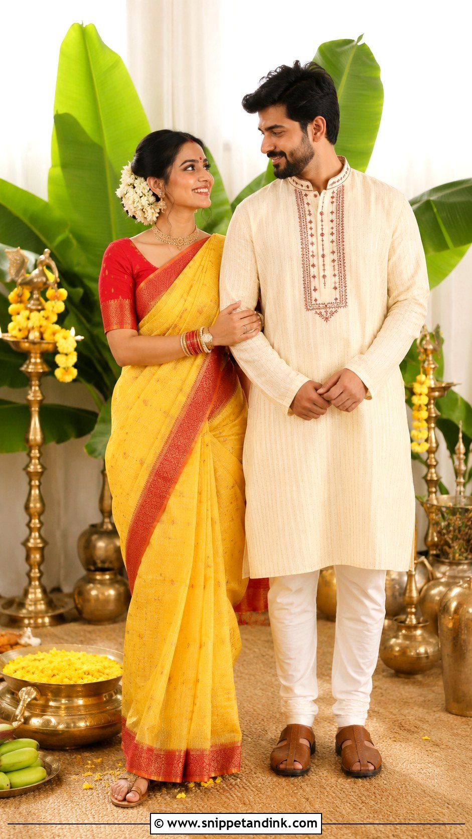 Bengali Haldi Outfits For Couple - Snippet and Ink - 20 Haldi Outfits for Couple