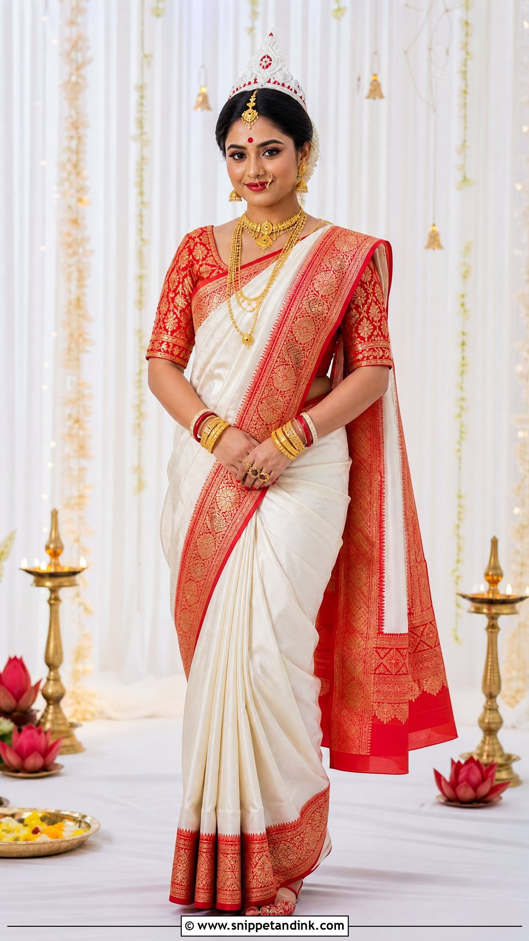 Bengali Red And White Bridal Saree - Snippet and Ink - 25 Hindu Wedding Dress Ideas