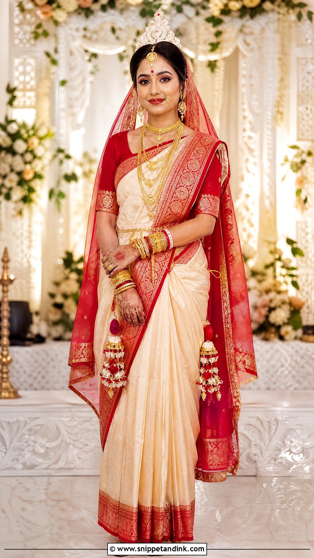 Bengali Red And White Bridal Saree - Snippet and Ink - 25 Royal Indian Brides Ideas