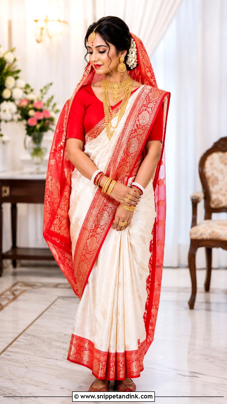 Bengali Red And White Bridal Saree - Snippet and Ink - 20 90s Indian Bride Ideas