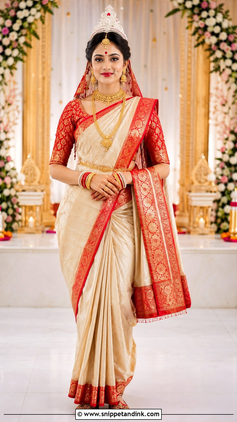 Bengali Red And White Bridal Saree - Snippet and Ink - 20 Desi Wedding Bride Ideas