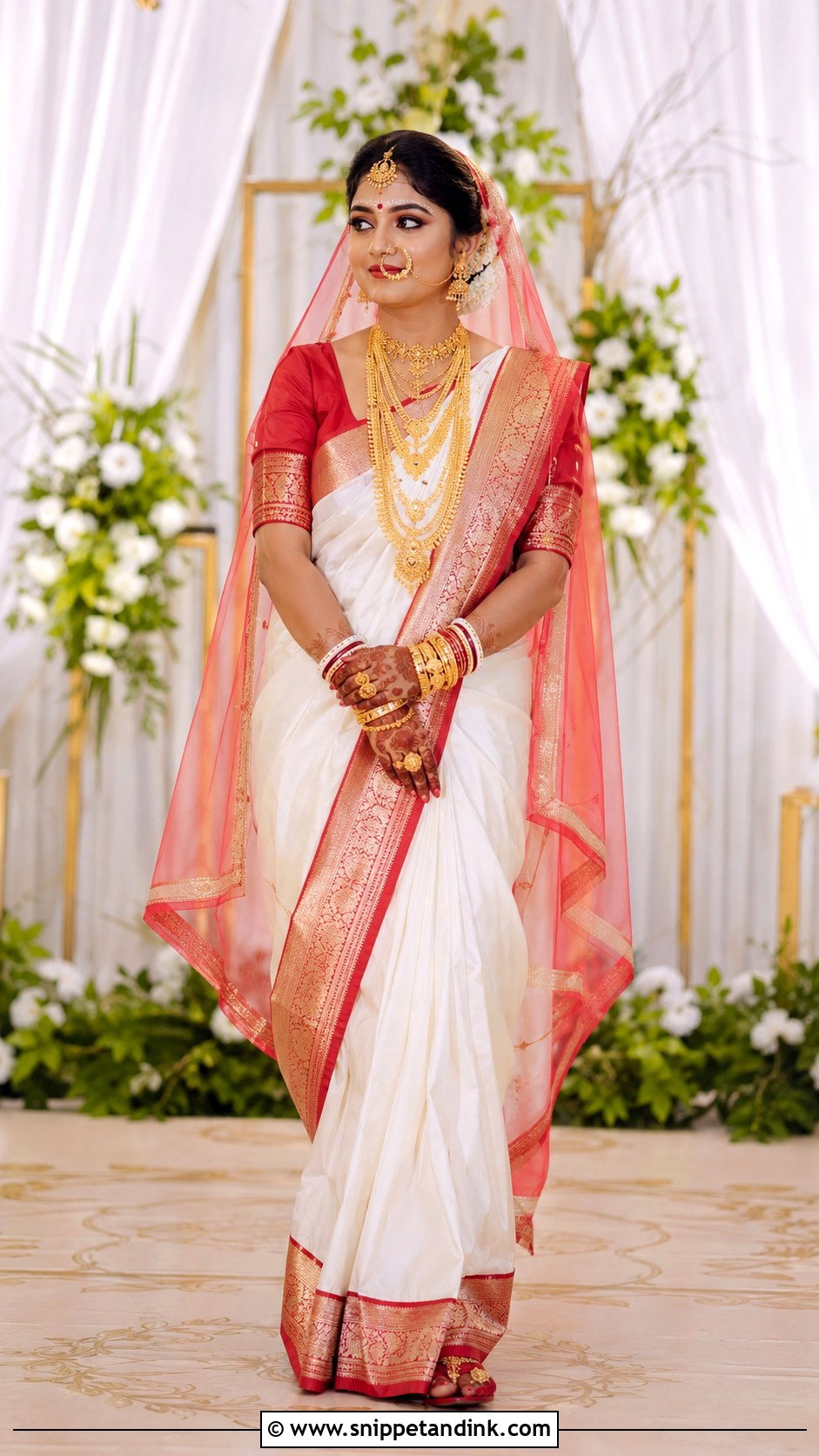 Bengali Red And White Bridal Saree - Snippet and Ink - 20 Indian Style Dulhan Dress Ideas