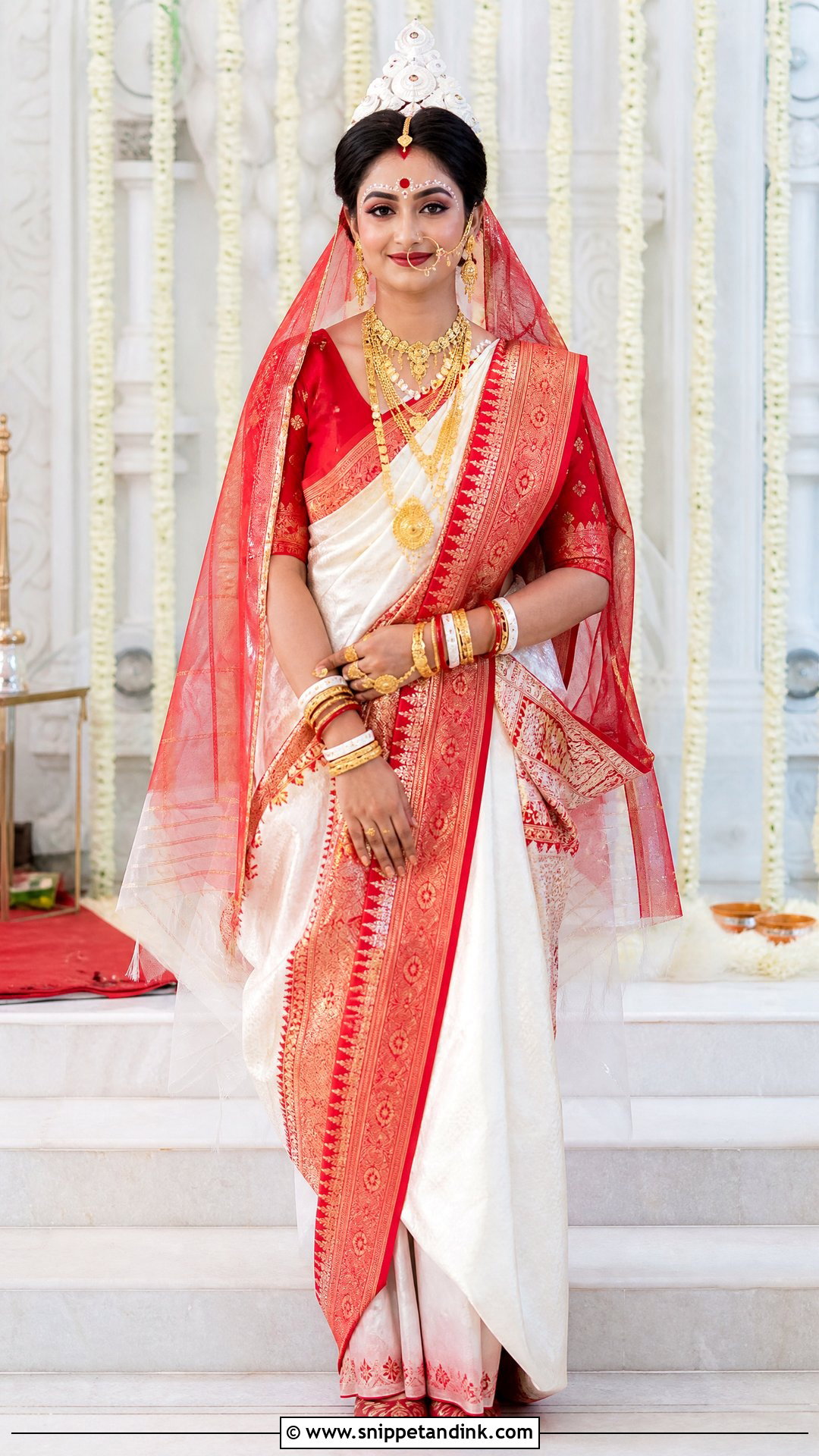 Bengali Red And White Bridal Saree - Snippet and Ink - 20 Unique Indian Bridal Outfits