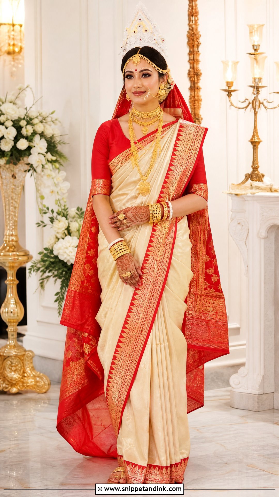 Bengali Red White Indian Bridal Saree - Snippet and Ink - 20 Indian Bridal Wedding Dresses