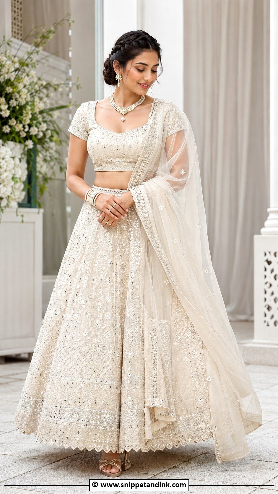 Bengali Wedding Chikankari Lehenga Look - Snippet and Ink - 30 Bengali Wedding Look Ideas