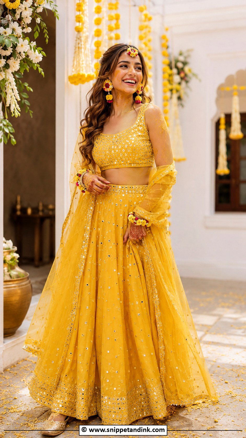 Bengali Wedding Gaye Holud Lehenga Look - Snippet and Ink - 30 Bengali Wedding Look Ideas