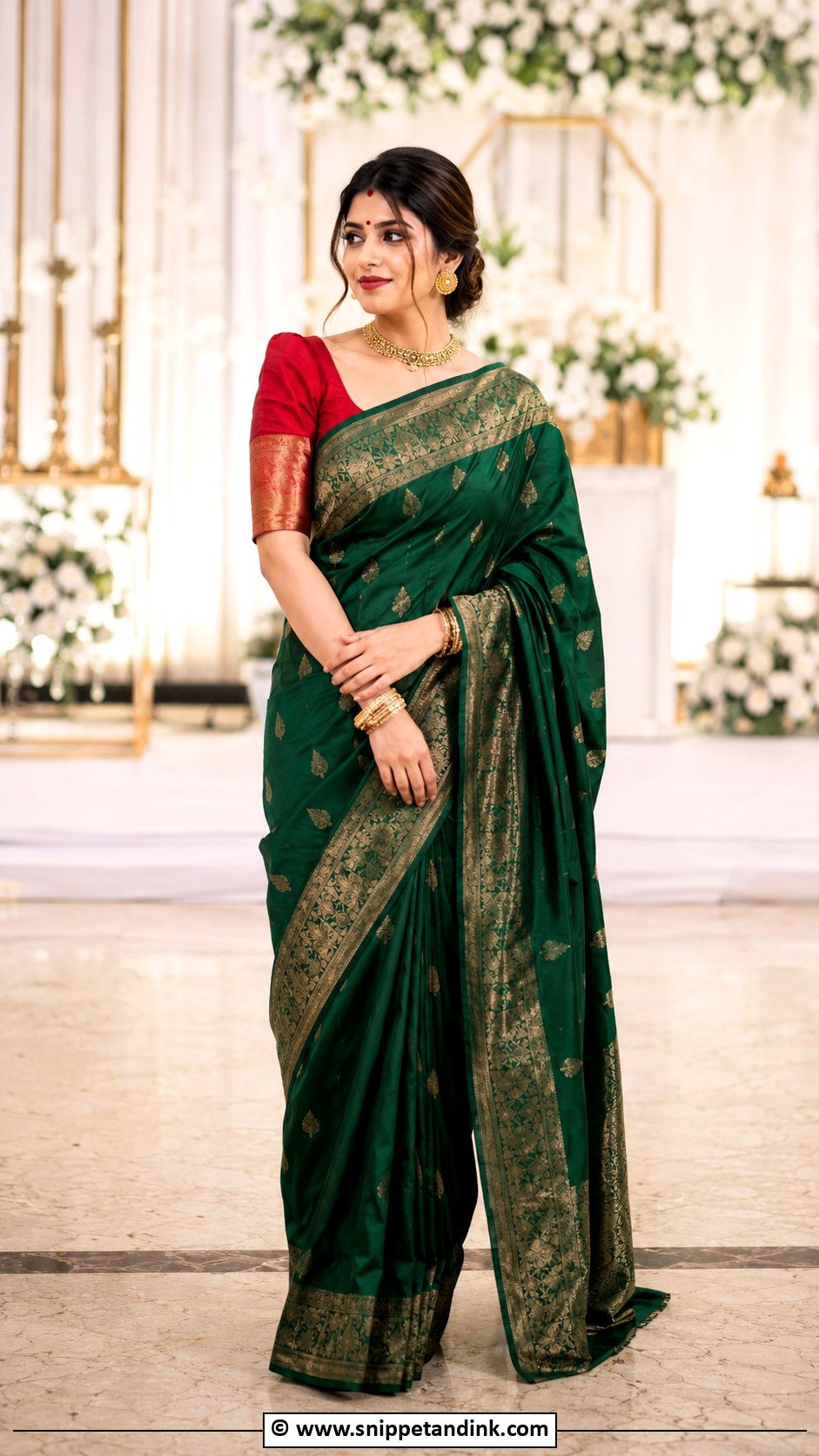 Bengali Wedding Green Saree Look - Snippet and Ink - 30 Bengali Wedding Look Ideas
