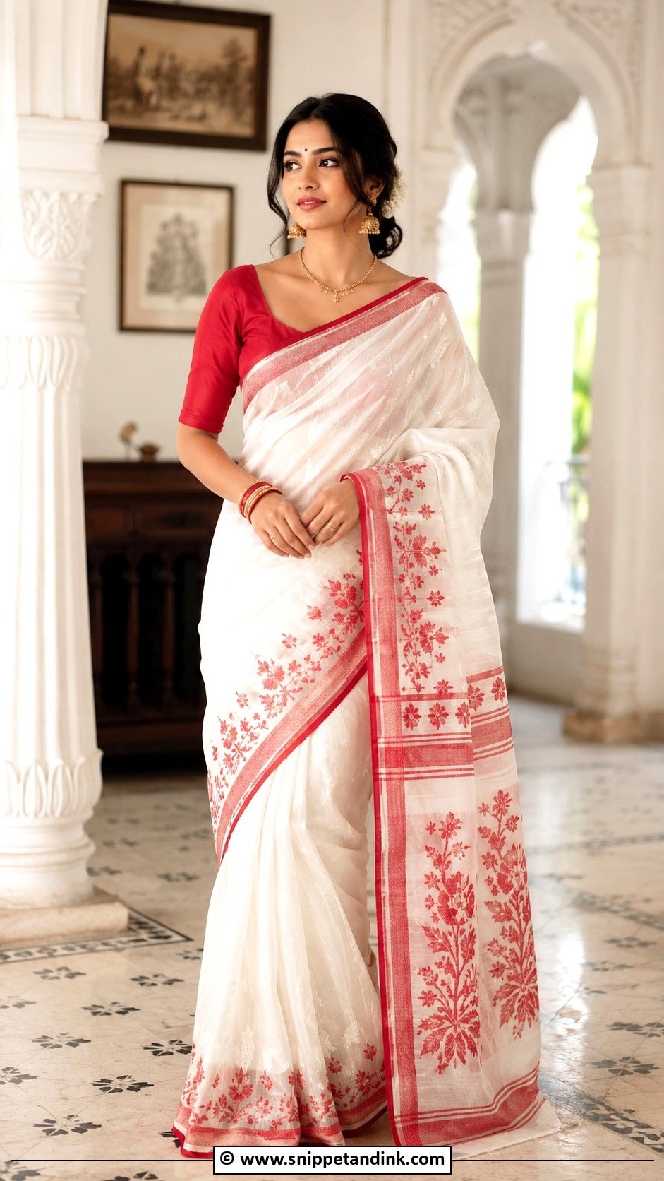 Bengali Wedding Jamdani Saree Look - Snippet and Ink - 30 Bengali Wedding Look Ideas
