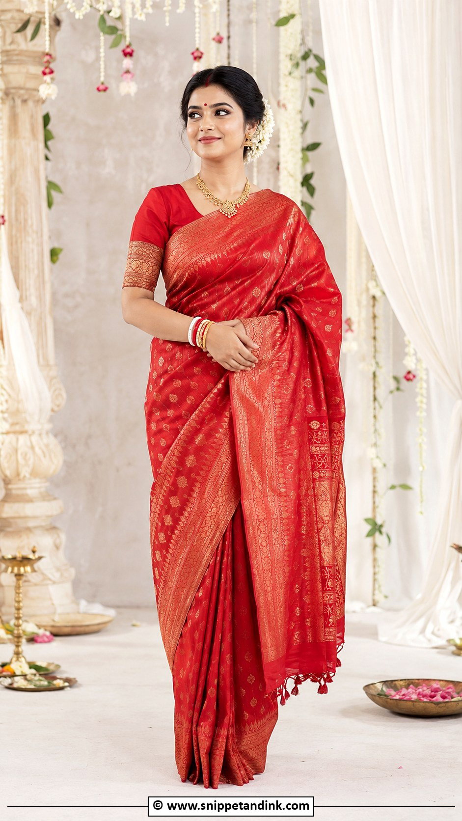 Bengali Wedding Minimal Bride Saree Look - Snippet and Ink - 30 Bengali Wedding Look Ideas