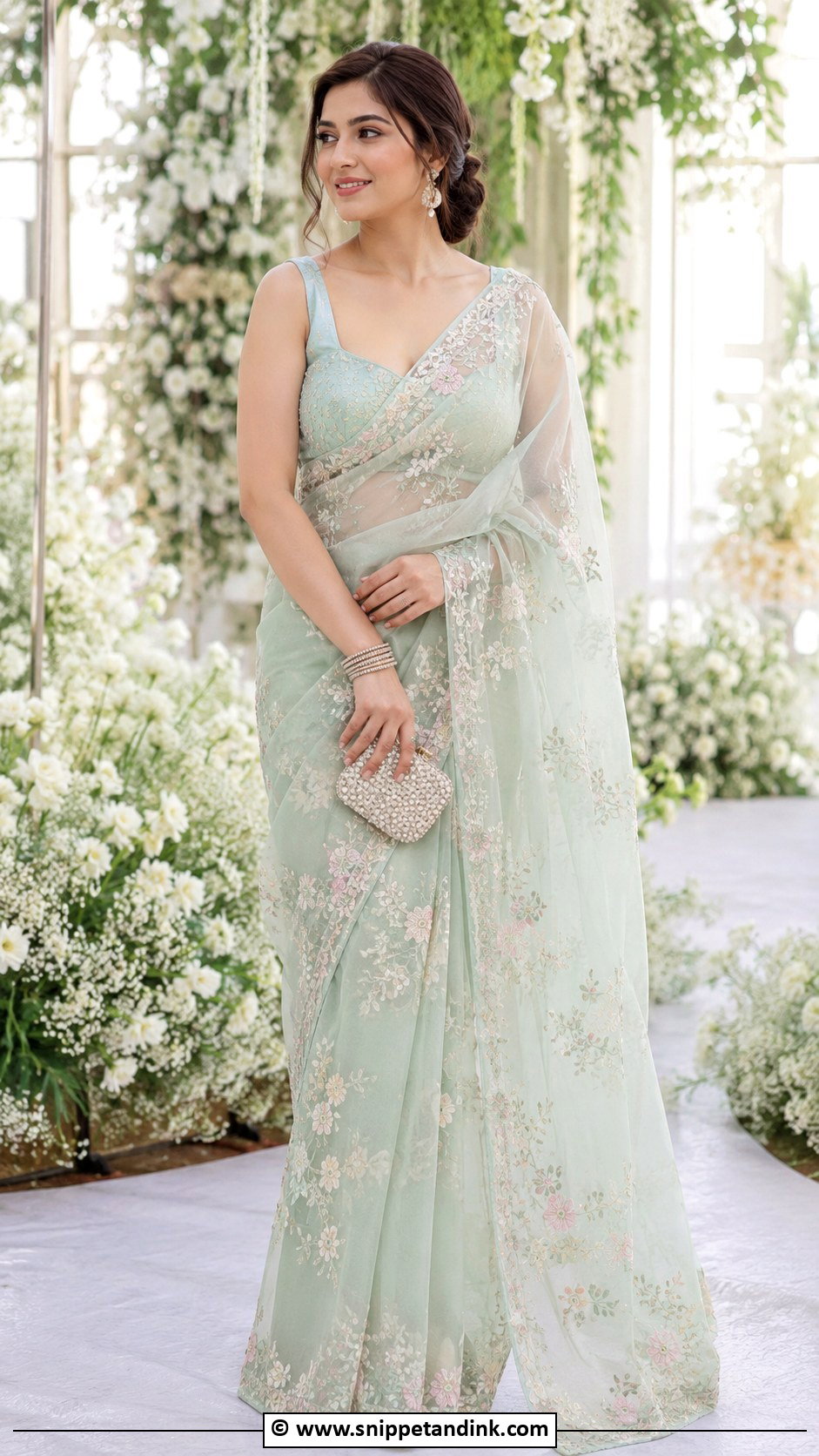 Bengali Wedding Organza Saree Look - Snippet and Ink - 30 Bengali Wedding Look Ideas