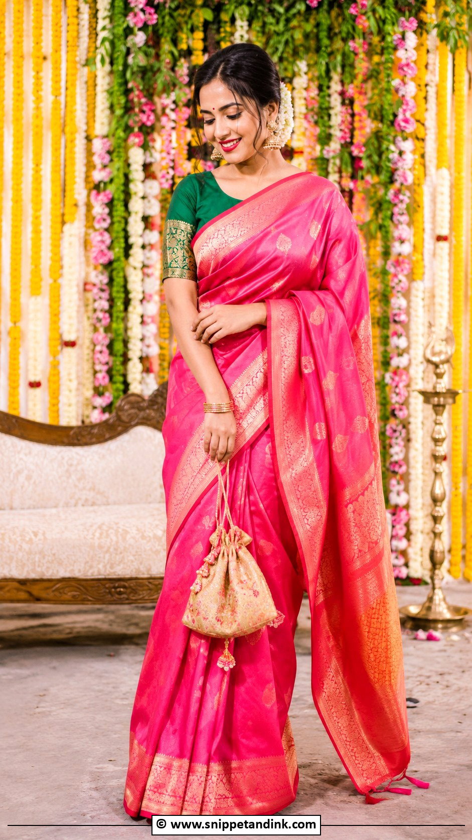 Bengali Wedding Rani Pink Saree Look - Snippet and Ink - 30 Bengali Wedding Look Ideas