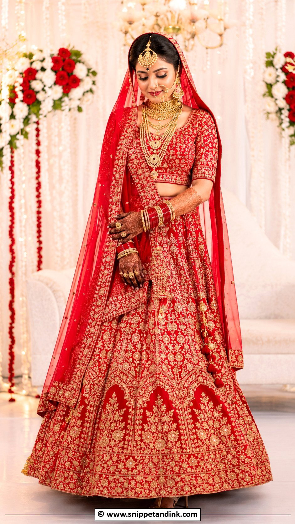 Bengali Wedding Red Lehenga Look - Snippet and Ink - 30 Bengali Wedding Look Ideas