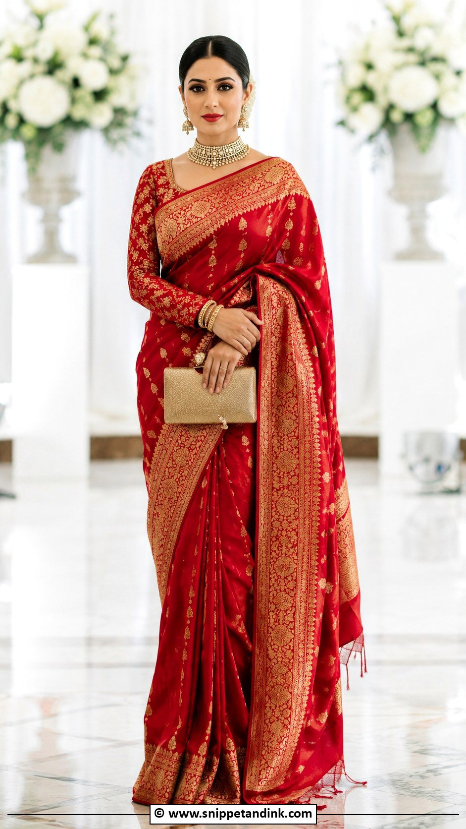 Bengali Wedding Saree With Full Sleeve Blouse Look - Snippet and Ink - 30 Bengali Wedding Look Ideas