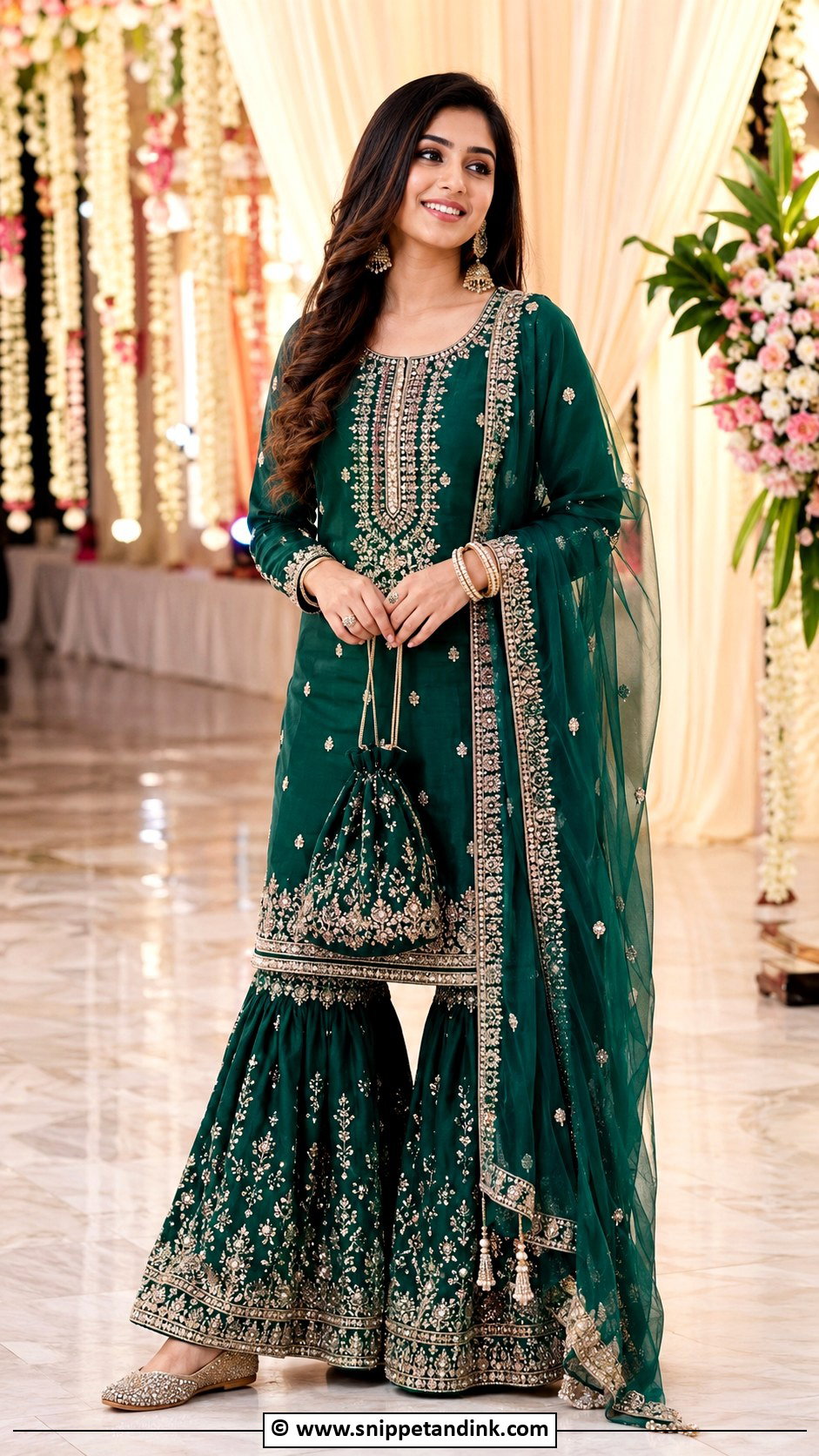Bengali Wedding Sharara Suit Look - Snippet and Ink - 30 Bengali Wedding Look Ideas