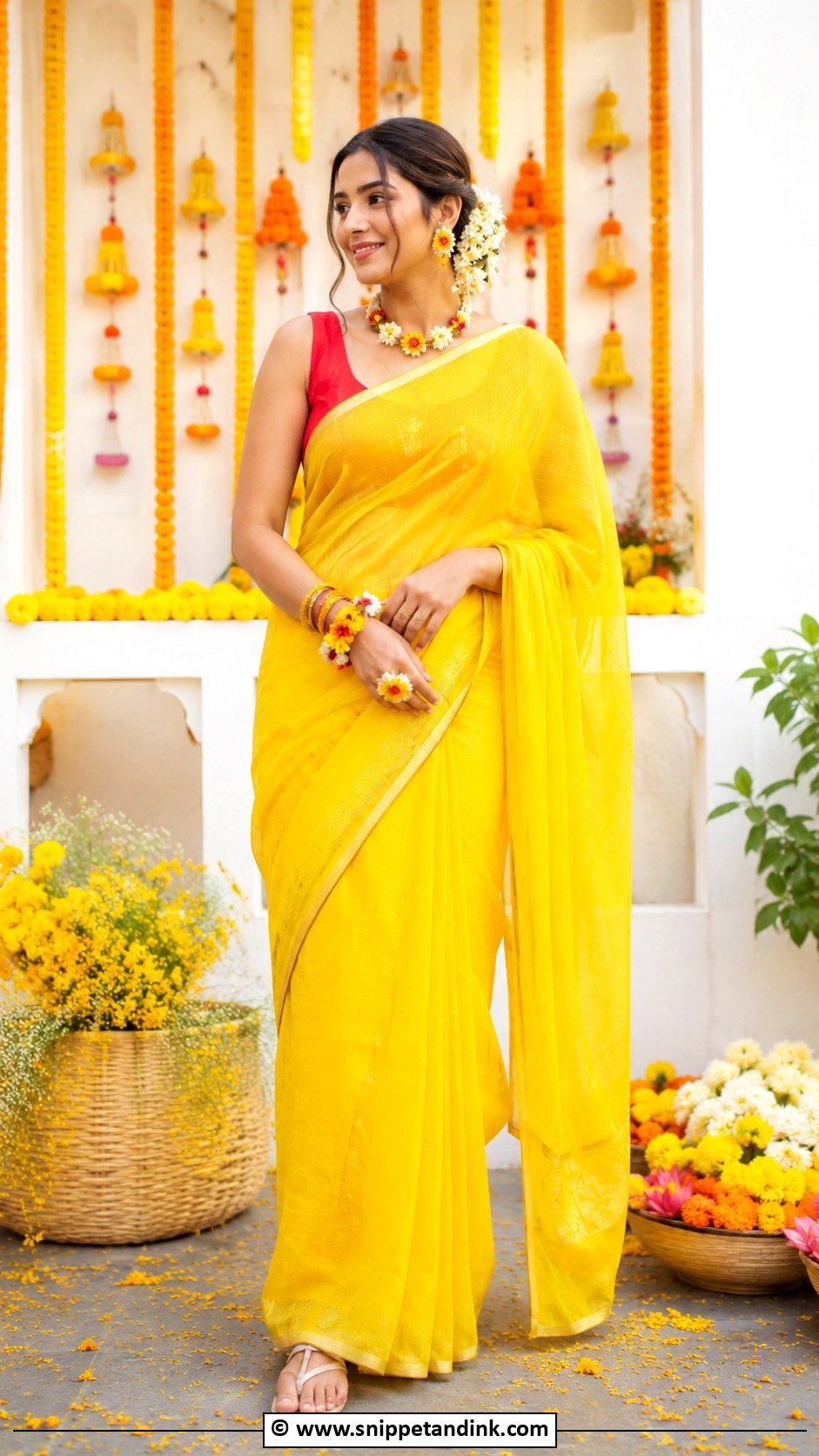 Bengali Wedding Yellow Saree Look - Snippet and Ink - 30 Bengali Wedding Look Ideas