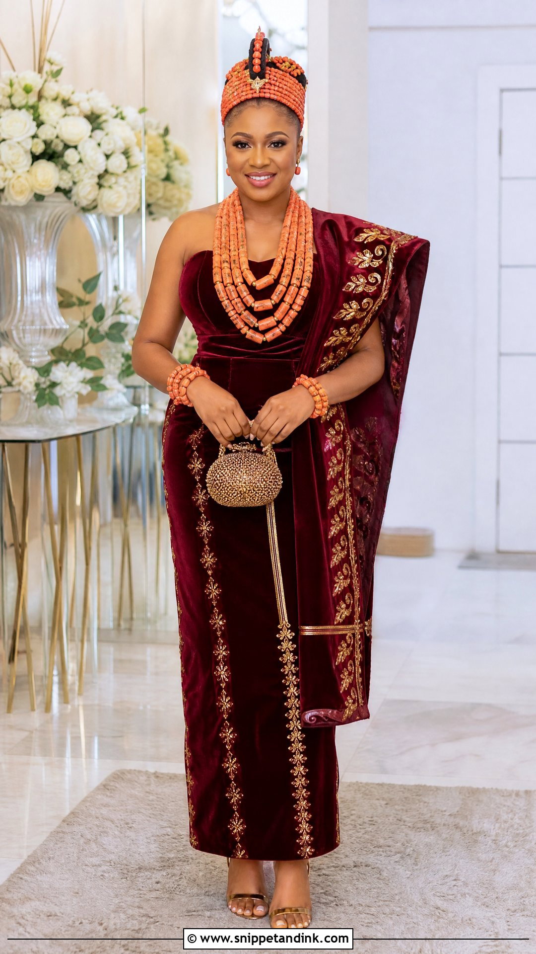 Benin Bride Burgundy Outfit - Snippet and Ink - 25 Benin Traditional Wedding Attire Ideas