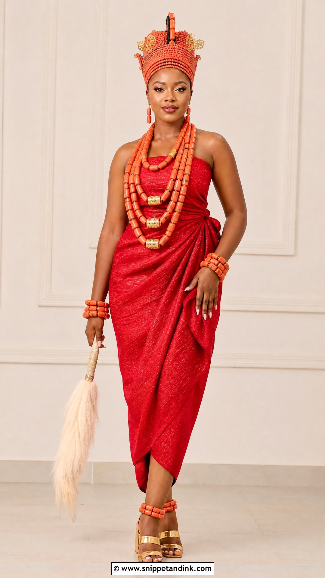 Benin Bride Coral Bead Crown Outfit - Snippet and Ink - 25 Benin Traditional Wedding Attire Ideas