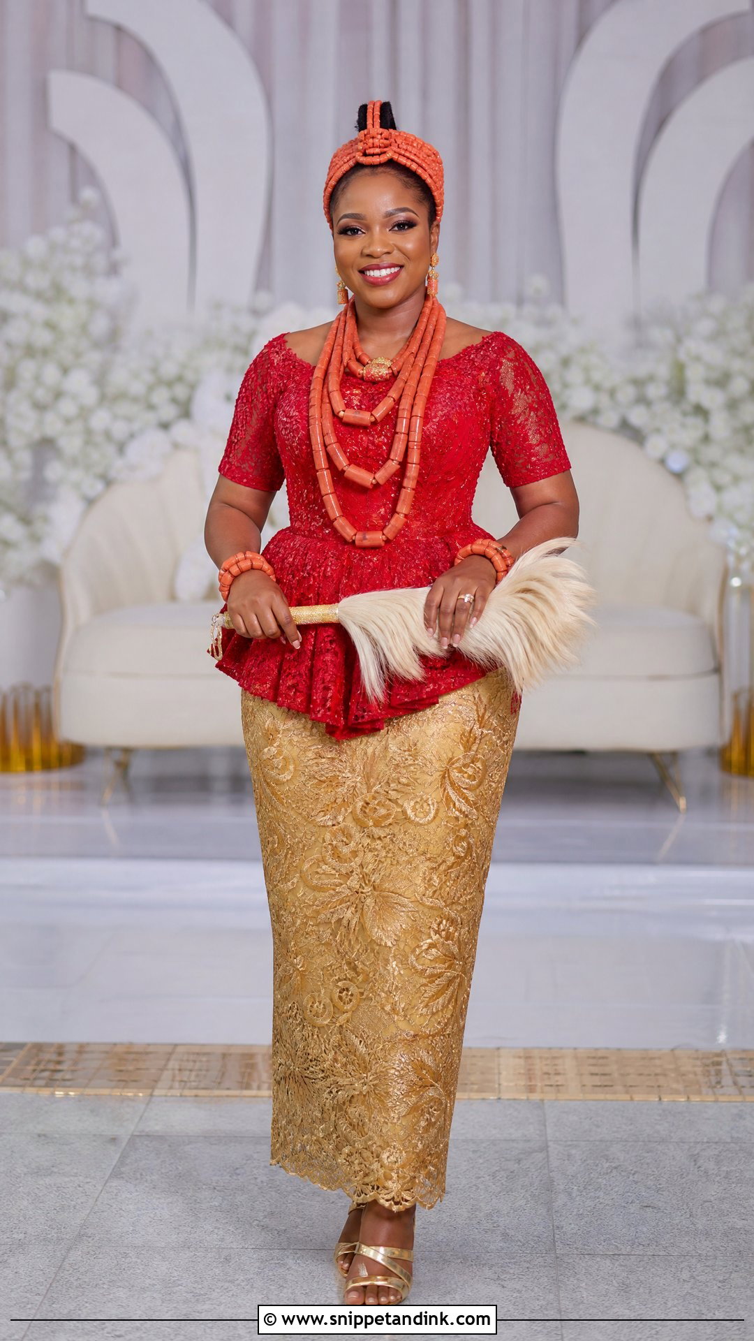 Benin Bride Peplum Blouse Outfit - Snippet and Ink - 25 Benin Traditional Wedding Attire Ideas