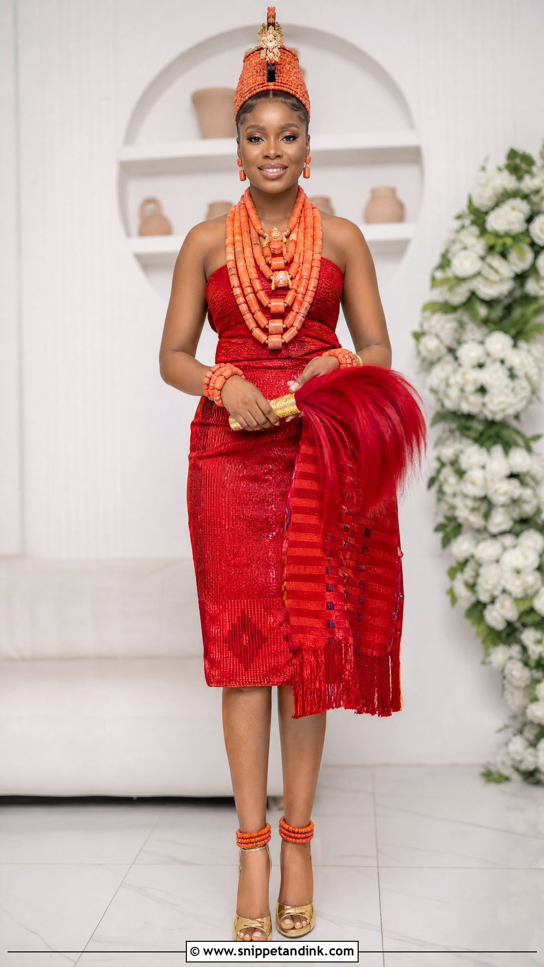Benin Bride Red Wrapper Outfit - Snippet and Ink - 25 Benin Traditional Wedding Attire Ideas
