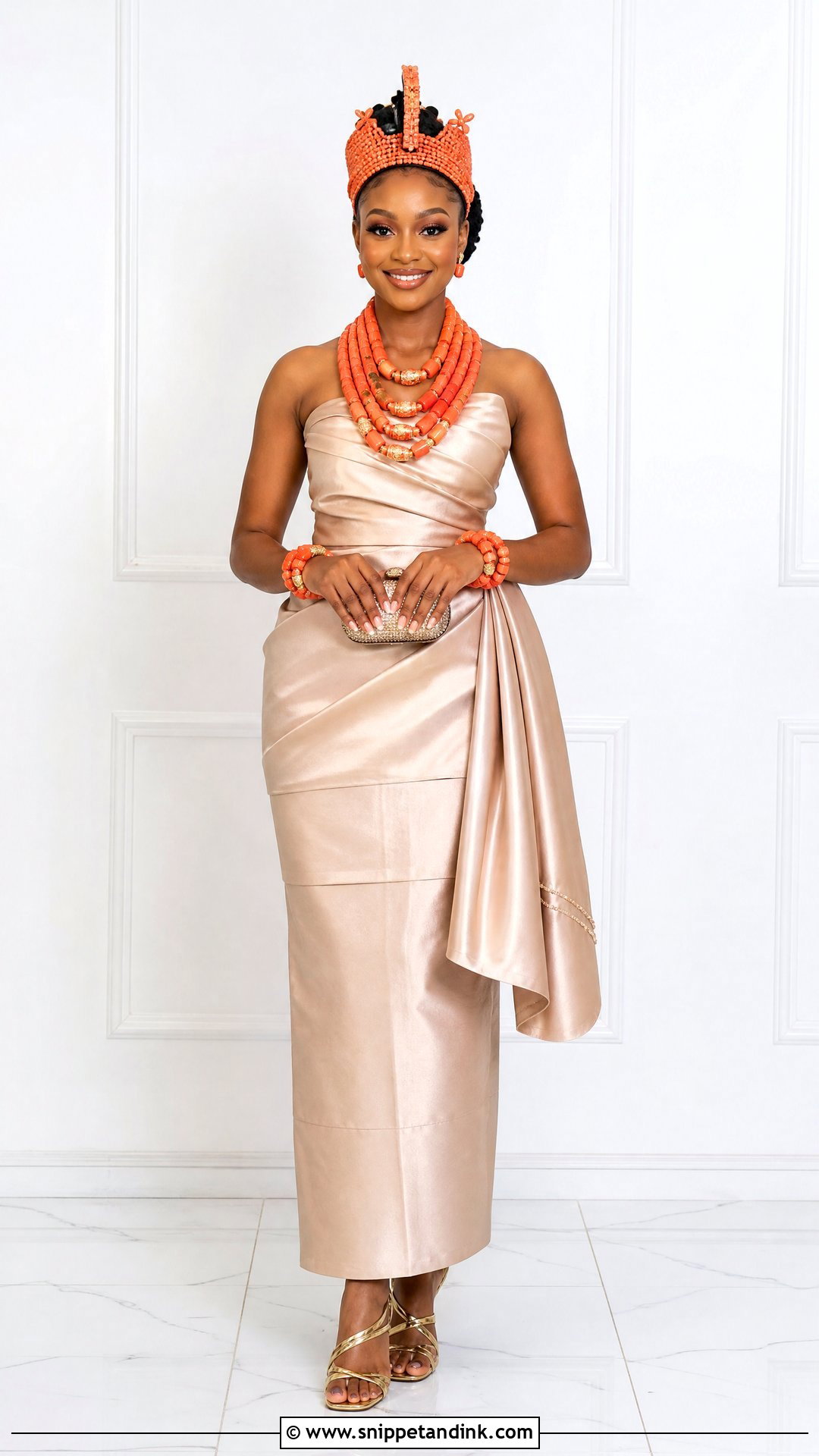 Benin Bride Satin Wrapper Outfit - Snippet and Ink - 25 Benin Traditional Wedding Attire Ideas