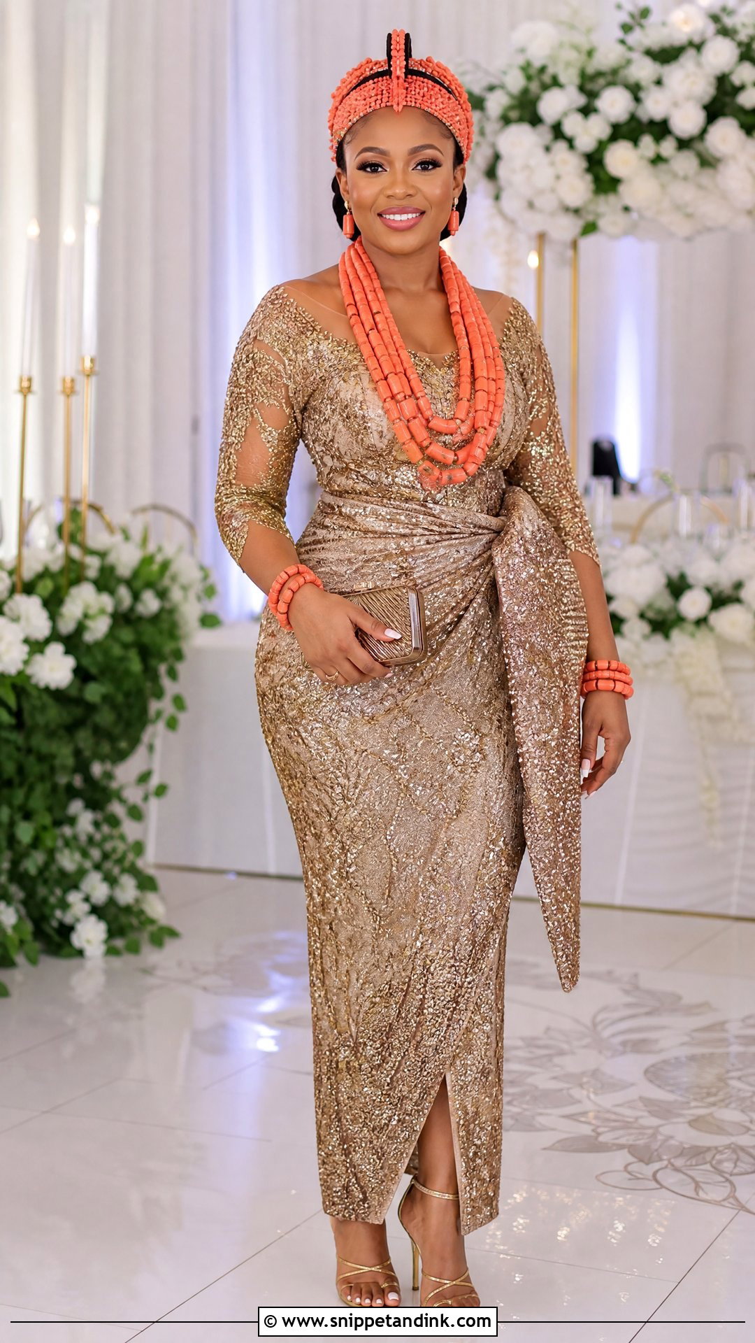 Benin Bride Sequin Lace Outfit - Snippet and Ink - 25 Benin Traditional Wedding Attire Ideas