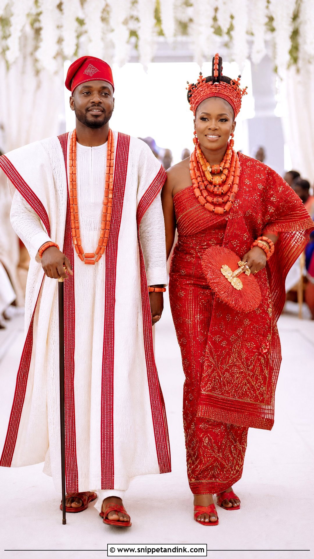 Benin Couple Matching Red Outfit - Snippet and Ink - 25 Benin Traditional Wedding Attire Ideas