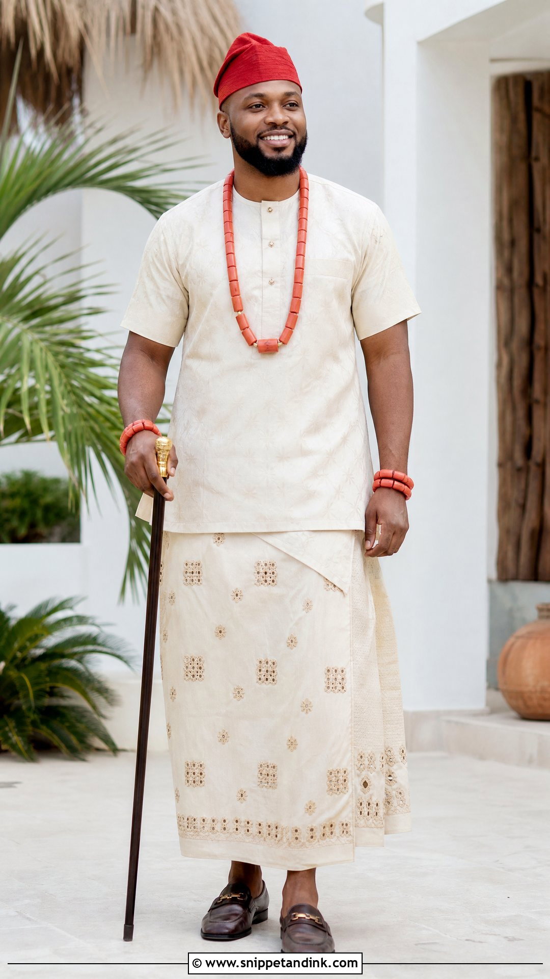 Benin Groom Cream Wrapper Outfit - Snippet and Ink - 25 Benin Traditional Wedding Attire Ideas