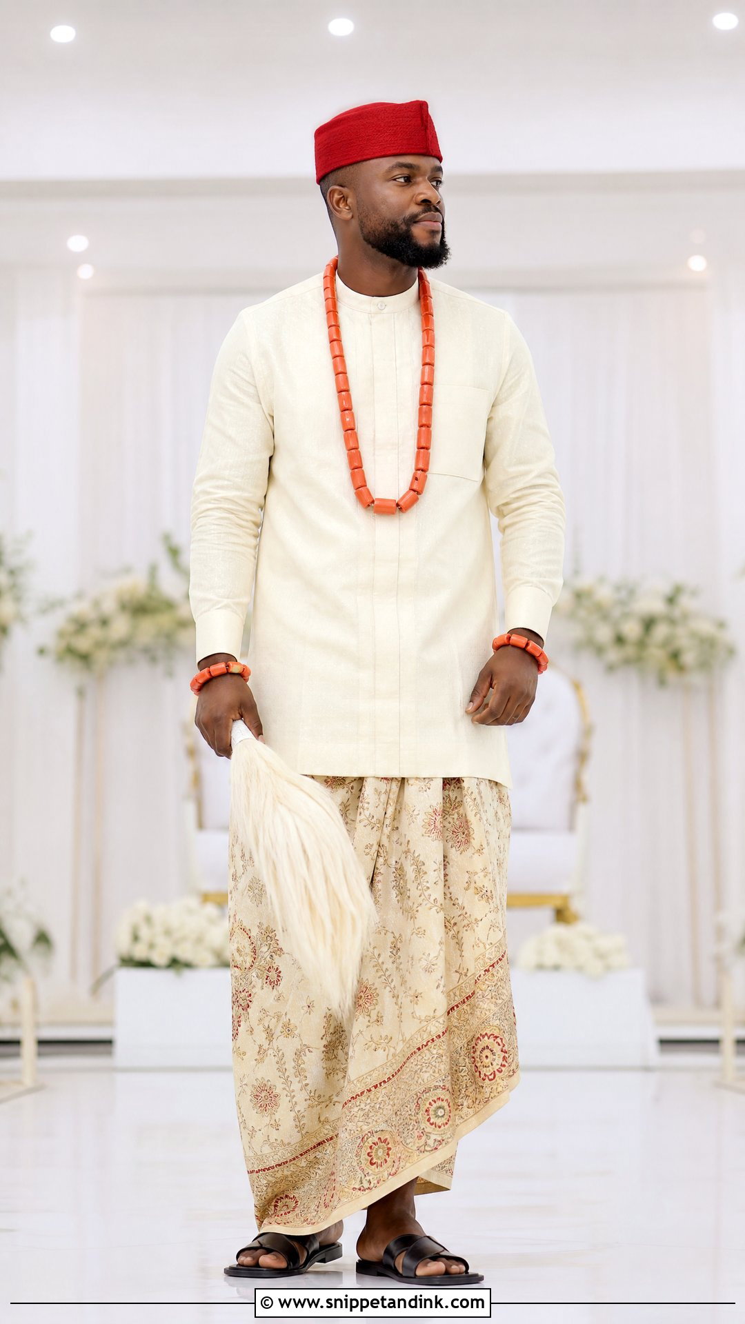 Benin Groom Red Cap Outfit - Snippet and Ink - 25 Benin Traditional Wedding Attire Ideas
