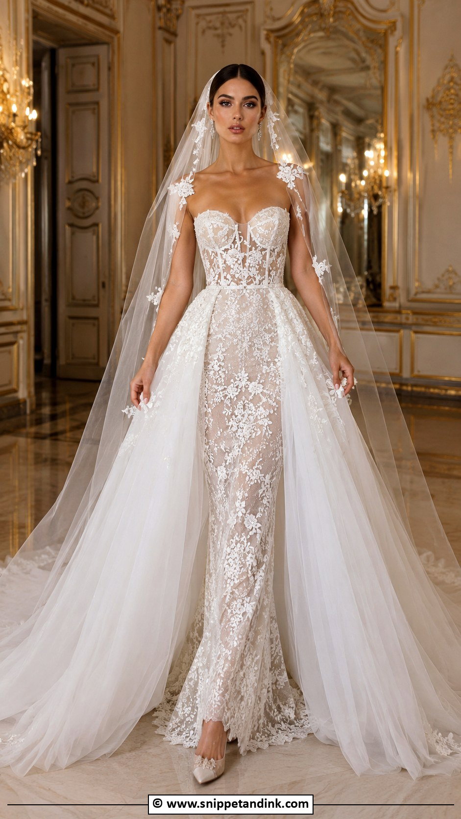 Berta Detachable Overskirt Wedding Dress - Snippet and Ink - 25 Berta Wedding Dress Ideas