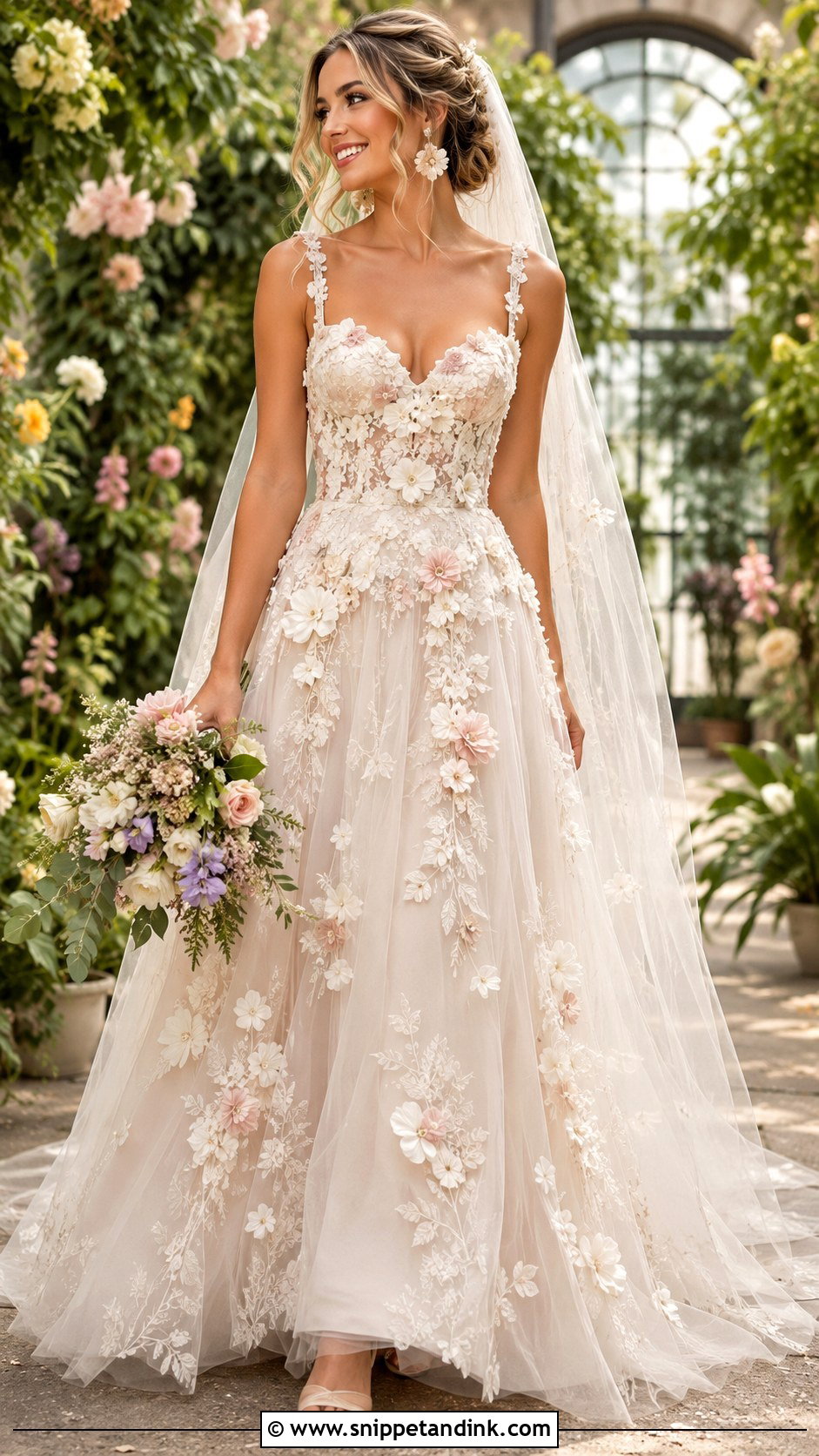 Bespoke Floral Applique Tulle Wedding Dress - Snippet and Ink - 20 Bespoke Wedding Dress Ideas