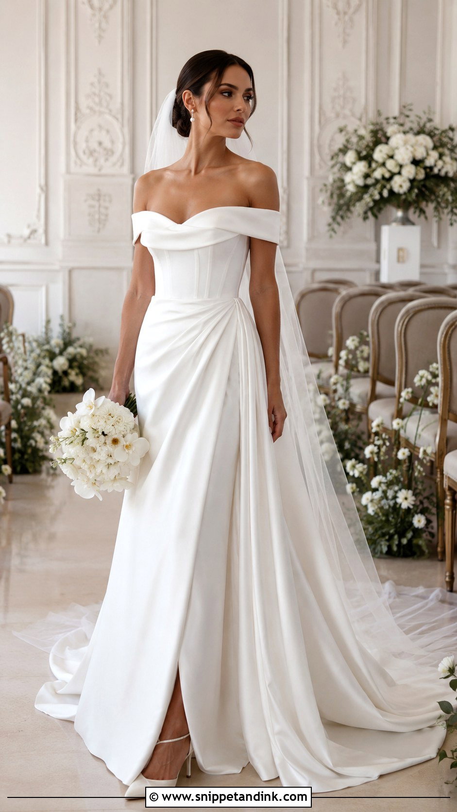 Bespoke Off Shoulder Draped Wedding Dress - Snippet and Ink - 20 Bespoke Wedding Dress Ideas