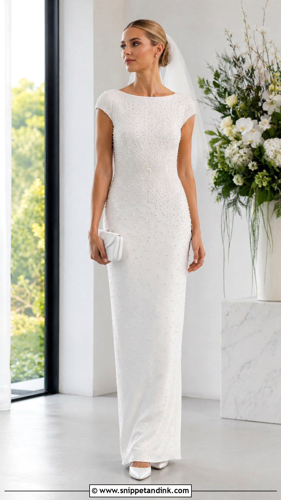 Bespoke Pearl Beaded Sheath Wedding Dress - Snippet and Ink - 20 Bespoke Wedding Dress Ideas