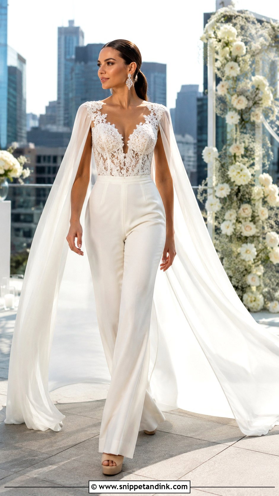 Beyonce Lace Bridal Jumpsuit With Cape - Snippet and Ink - 20 Beyonce Wedding Dress Ideas