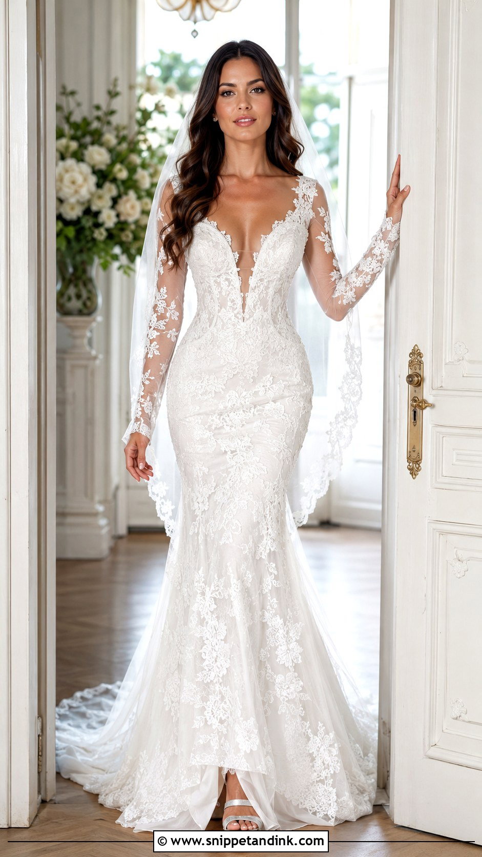 Beyonce Plunging Neckline Lace Wedding Dress - Snippet and Ink - 20 Beyonce Wedding Dress Ideas