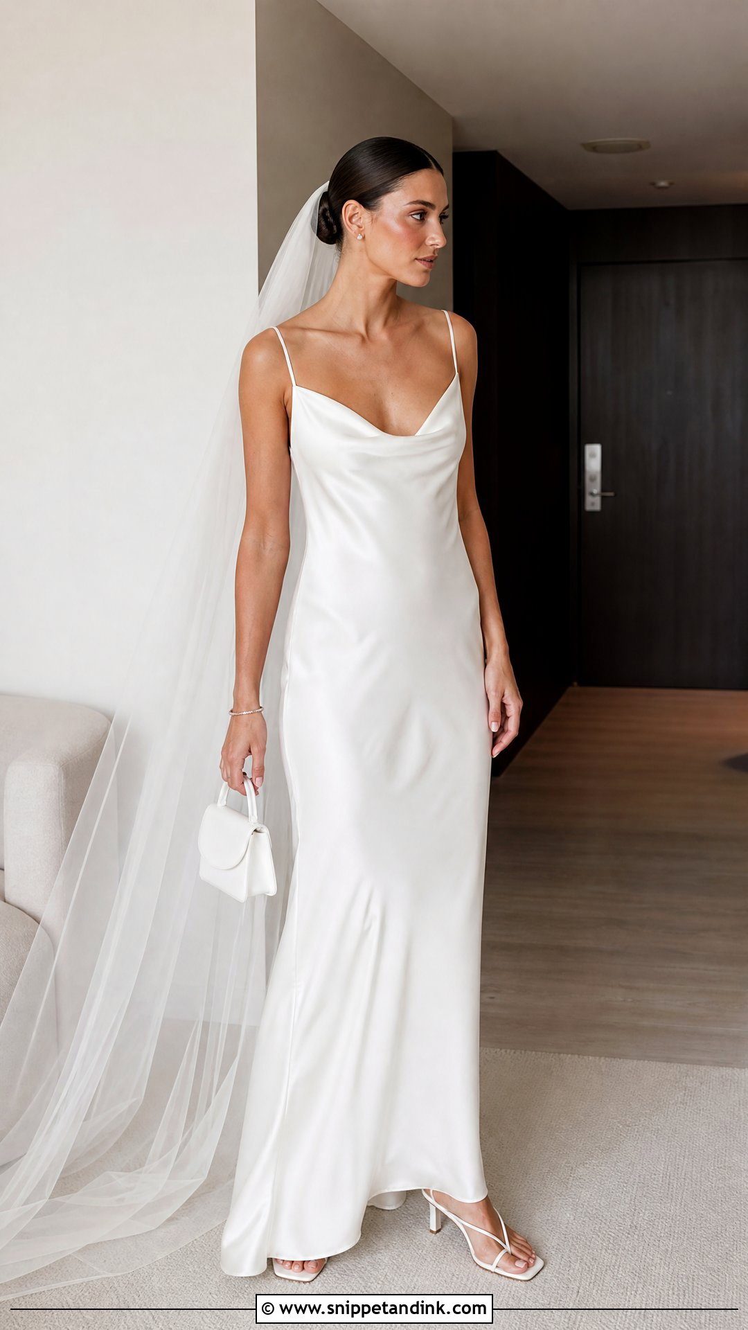 Bias Cut Silk Slip Wedding Dress With Minimal Accessories - Snippet and Ink - 20 Silk Slip Wedding Dress Ideas