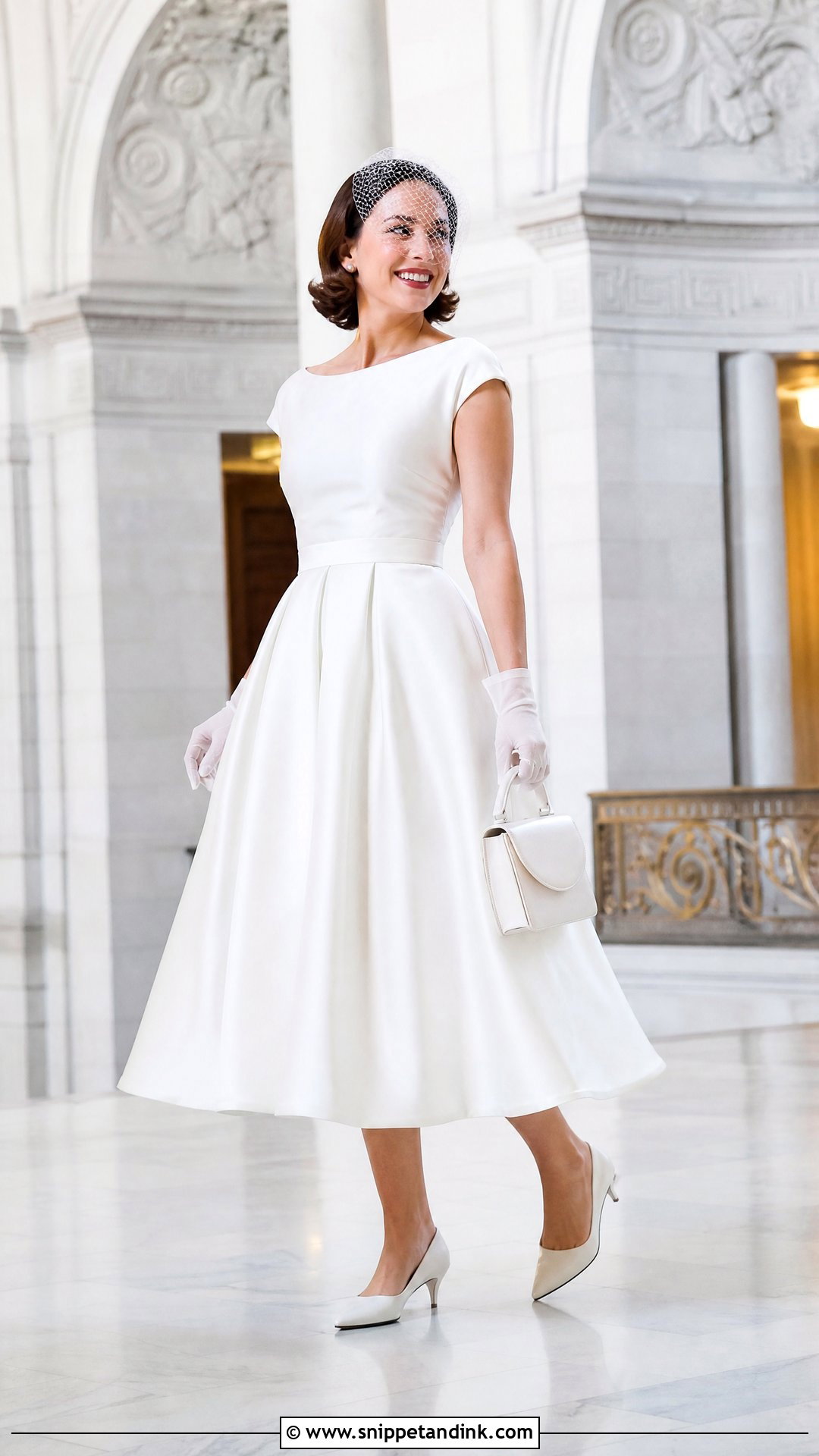 Birdcage Veil With Tea Length Dress - Snippet and Ink - 20 Woman in Veil Ideas