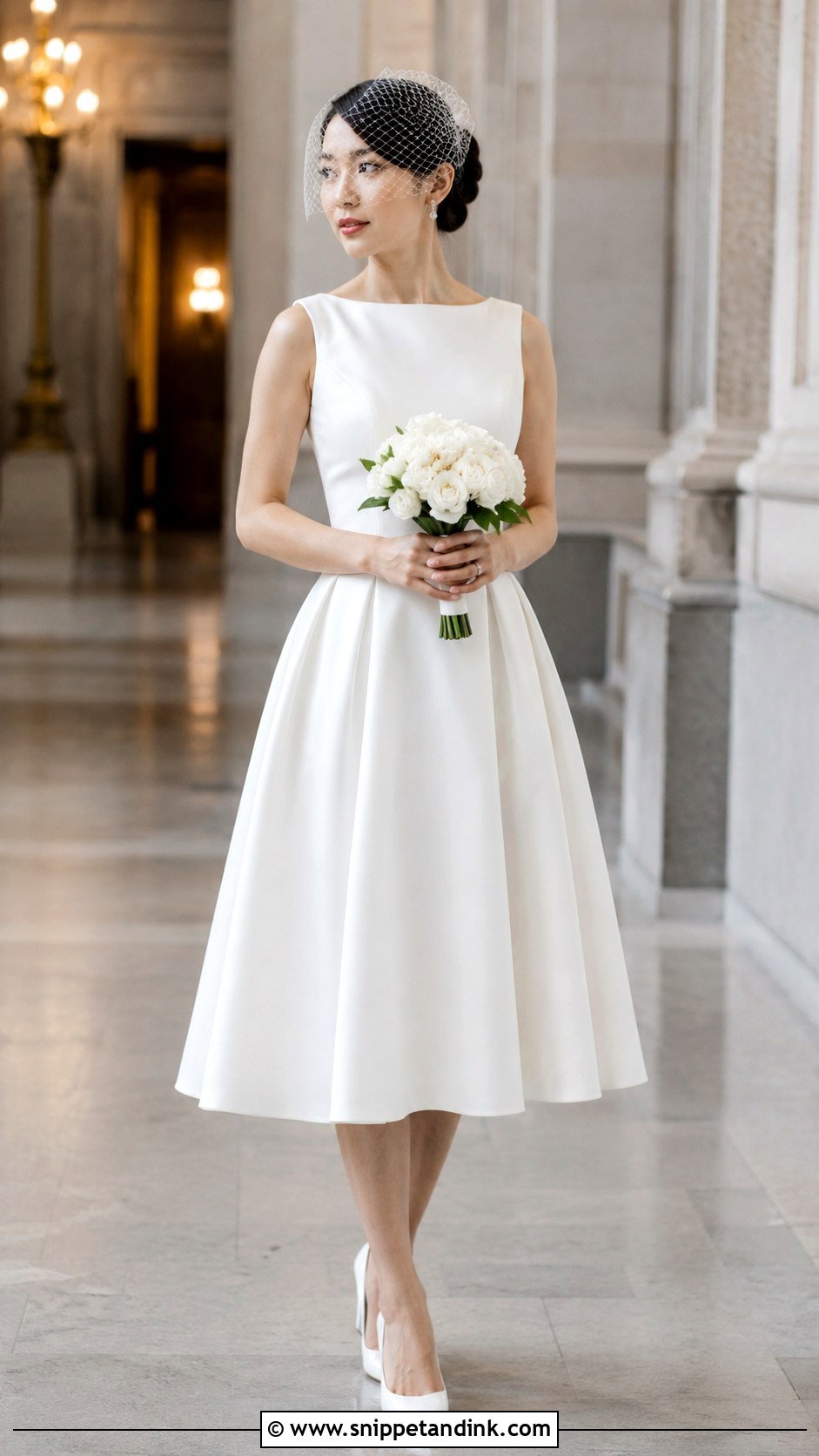 Birdcage Veil With Tea Length Dress - Snippet and Ink - 25 Veil Covering Face Ideas