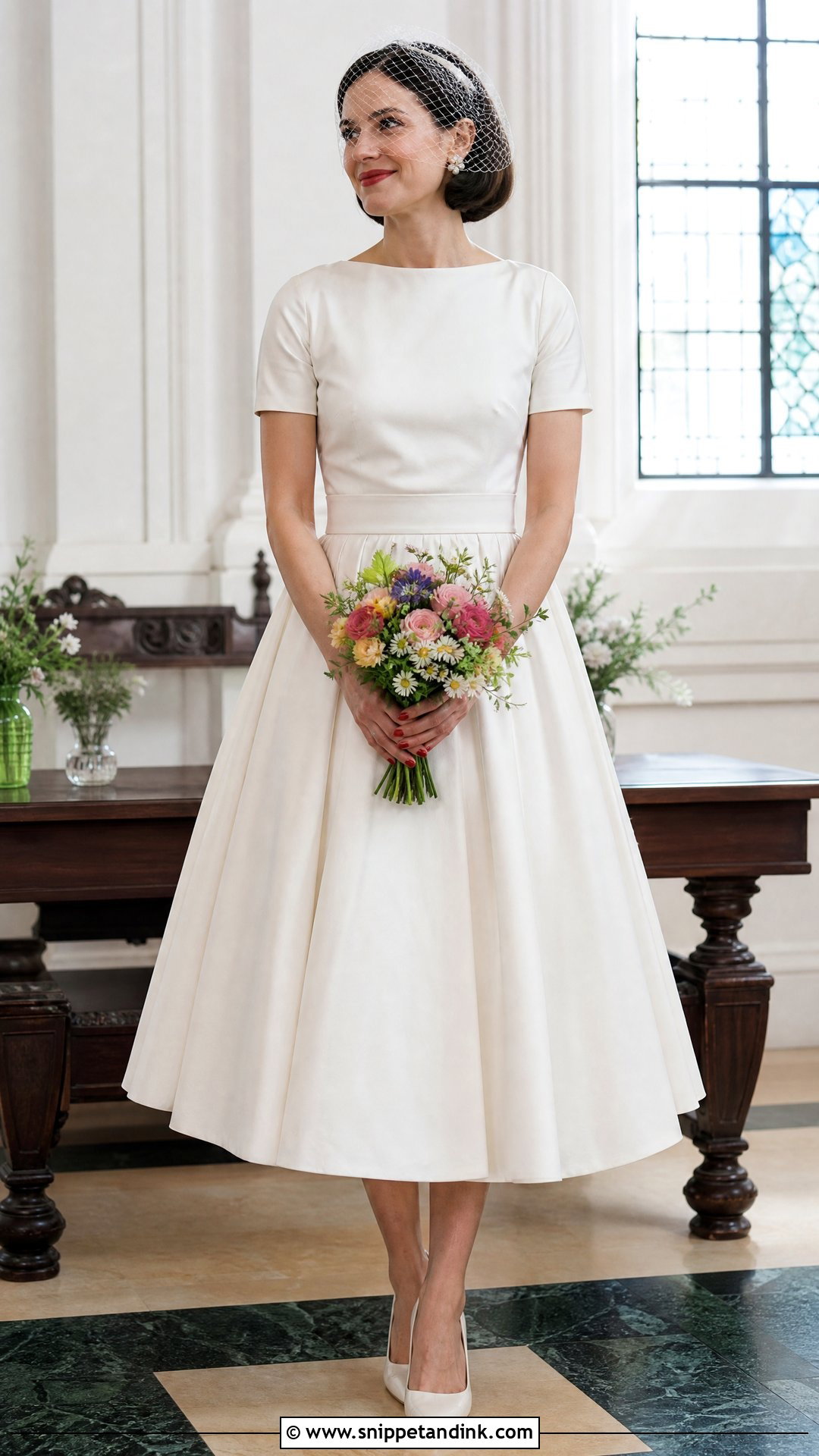 Birdcage Veil With Tea Length Wedding Dress - Snippet and Ink - 20 Veiled Bride Ideas