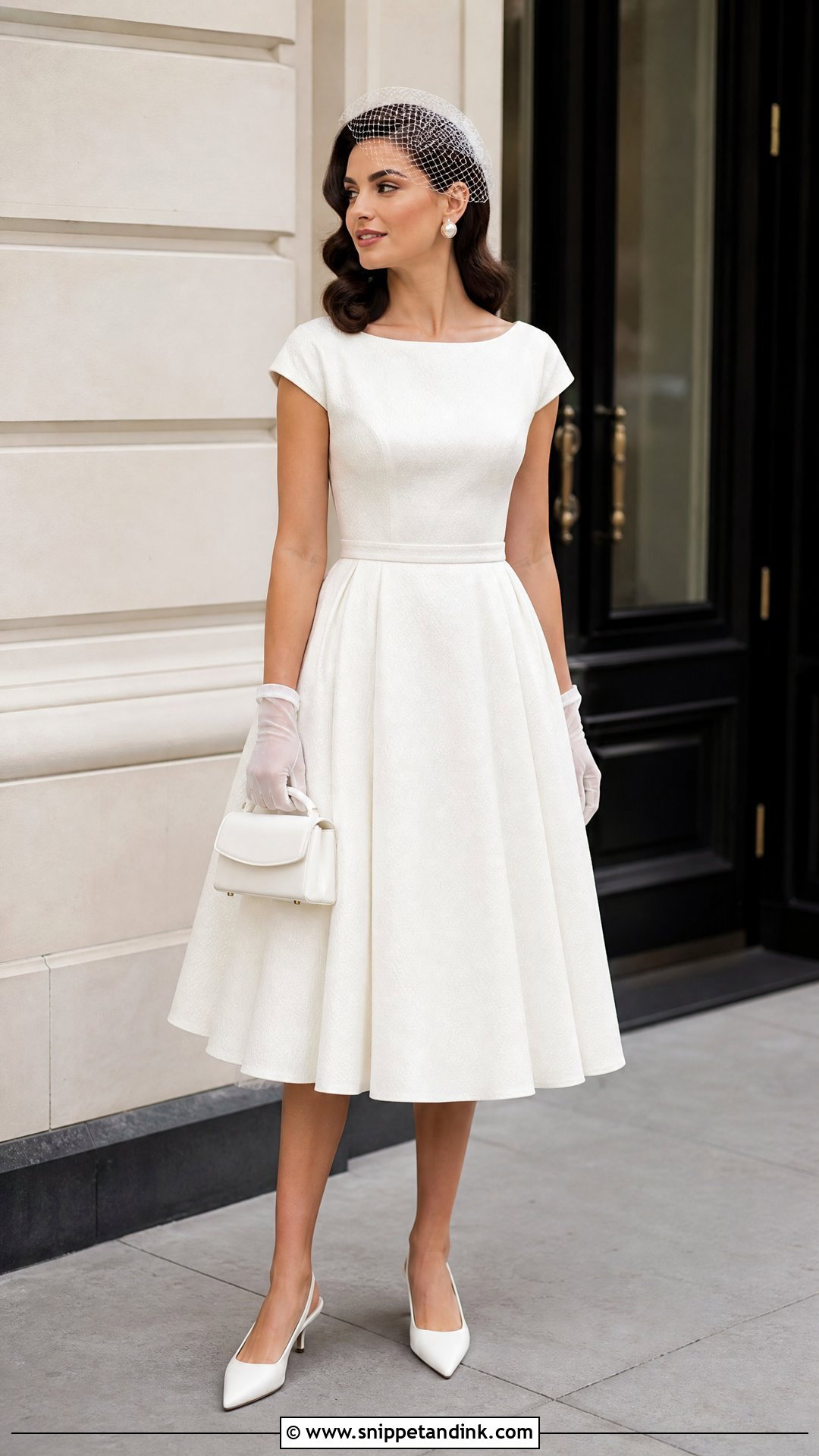 Birdcage Veil With Tea Length Wedding Dress - Snippet and Ink - 20 Veil Style Ideas