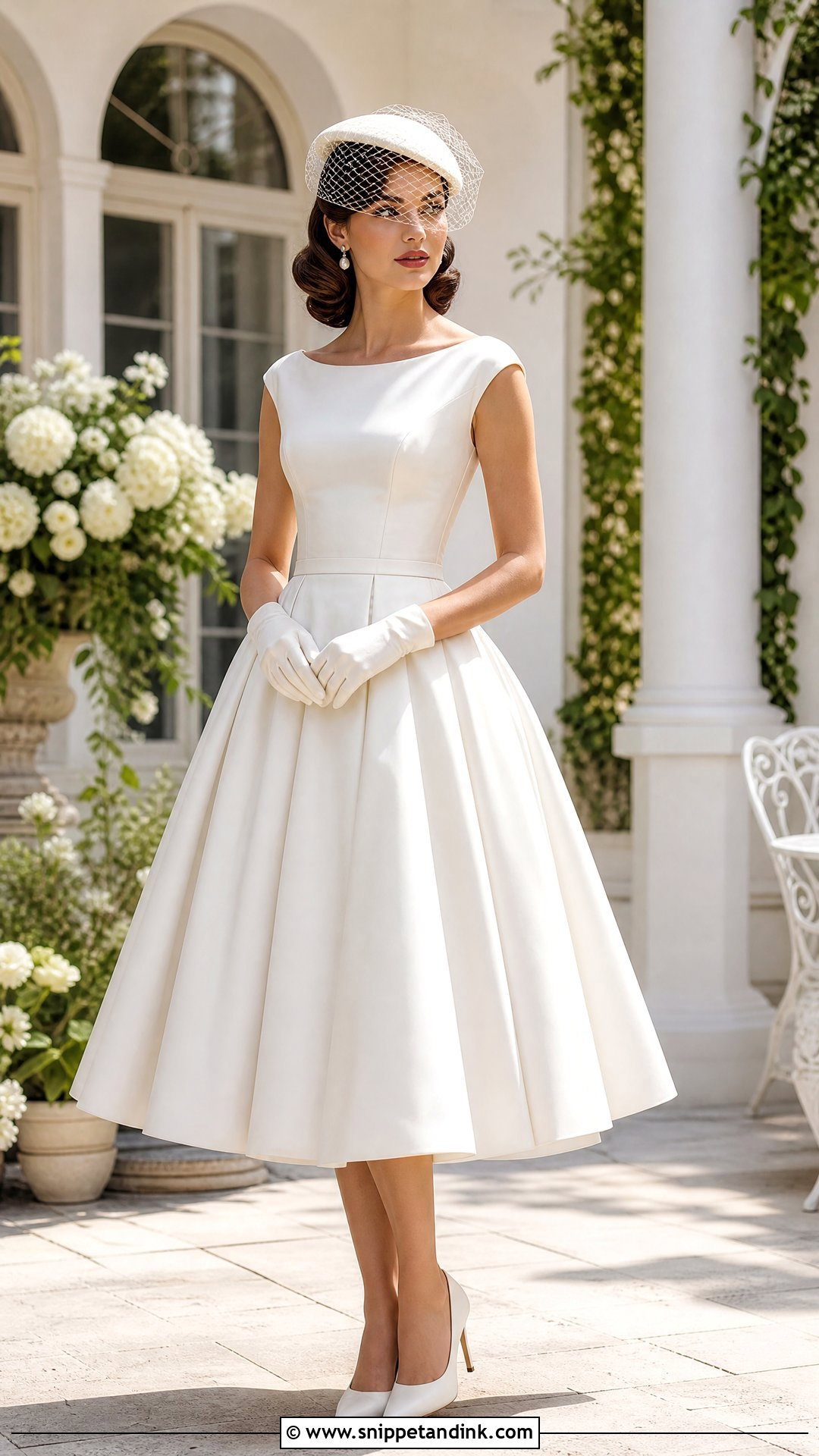 Birdcage Wedding Cap With Tea Length Dress - Snippet and Ink - 20 Wedding Caps Ideas