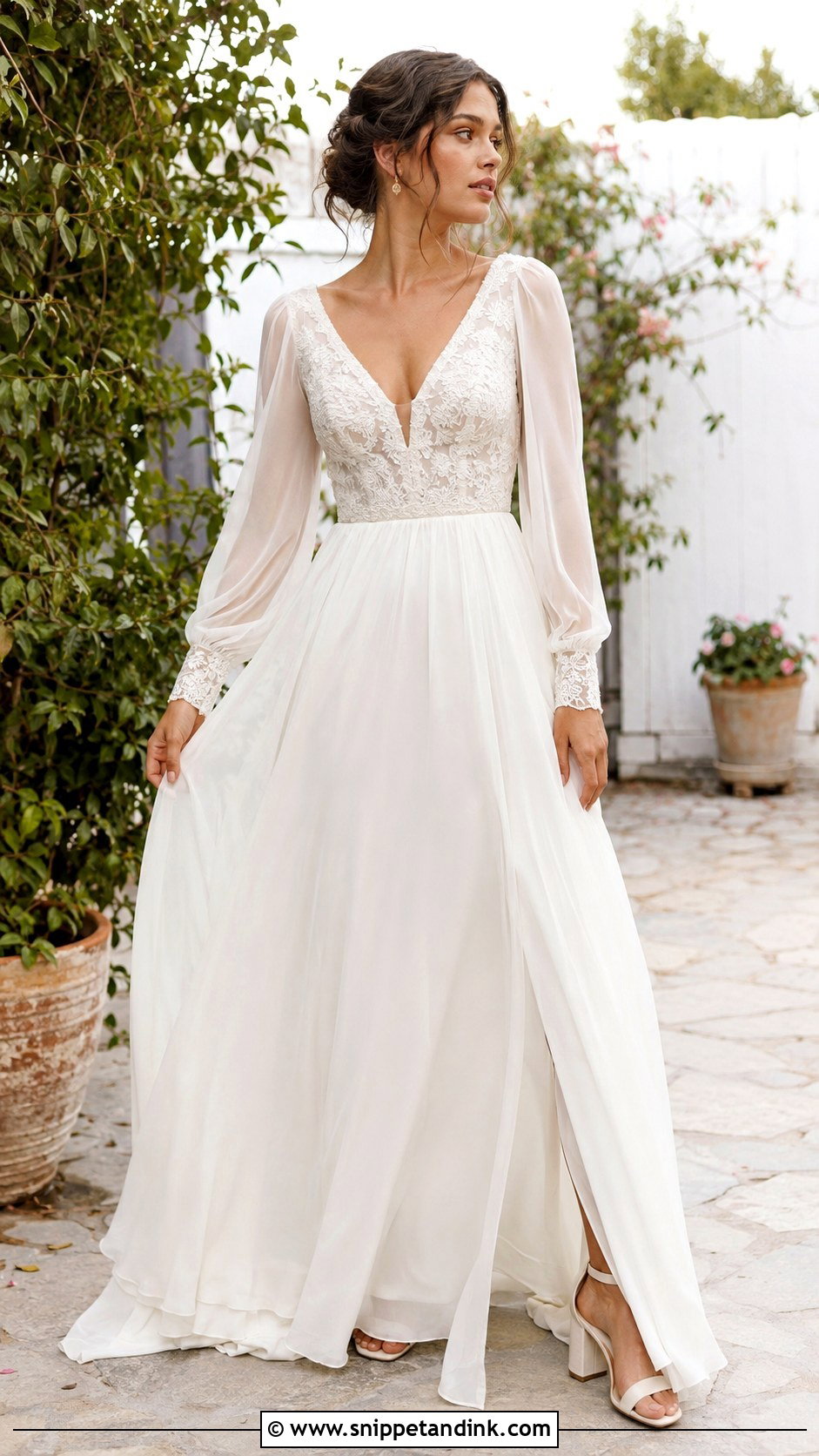 Bishop Mesh Sleeve Boho Wedding Dress - Snippet and Ink - 20 Mesh Sleeve Wedding Dress Ideas